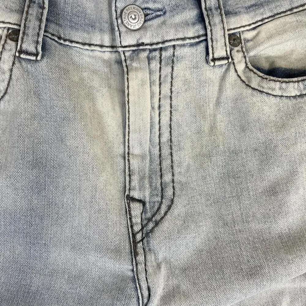 True Religion Rocco Jeans Mens 36 Blue Acid Wash Relaxed Skinny Distressed Rip